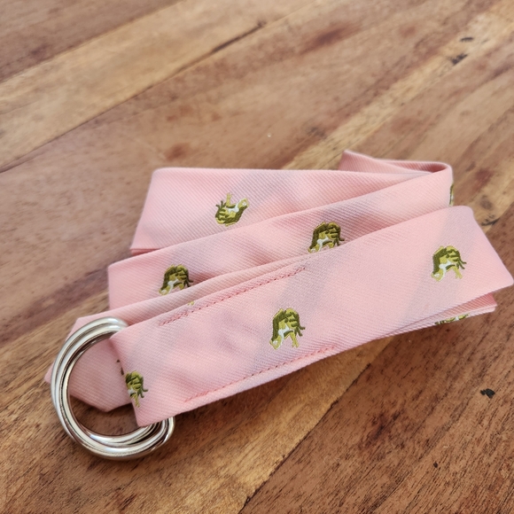 J. CREW Pink Embroidered Frog Novelty Print 100% Silk Belt S/M - Picture 2 of 4